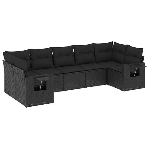 Maison Chic Ensemble Tables et chaises d'extérieur 7pcs avec coussins,Salon de jardin noir résine tressée -GKD760197