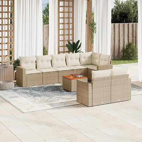 vidaXL Salon de jardin avec coussins 9 pcs beige résine tressée