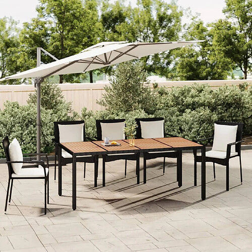 vidaXL Table de jardin plateau en bois Noir Résine tressée bois massif