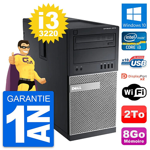 PC Tour Dell OptiPlex 9010 Intel Core i3-3220 RAM 8Go Disque 2To Windows 10 Wifi · Occasion