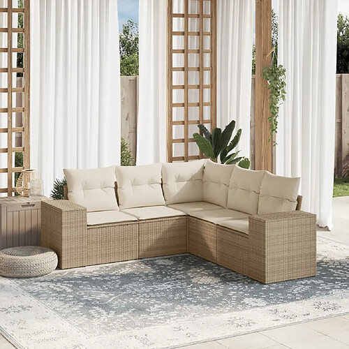 vidaXL Salon de jardin avec coussins 5 pcs beige résine tressée