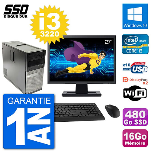 PC Tour Dell 7010 Ecran 27" Intel i3-3220 RAM 16Go SSD 480Go Windows 10 Wifi · Occasion