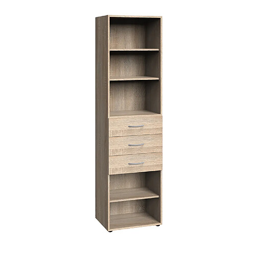 Pegane Etagère de rangement en mélamine coloris imitation chêne - longueur 50 x hauteur 185 x profondeur 40 cm