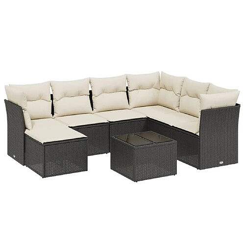 Maison Chic Ensemble Tables et chaises d'extérieur 8 pcs avec coussins,Salon de jardin noir résine tressée -GKD166185