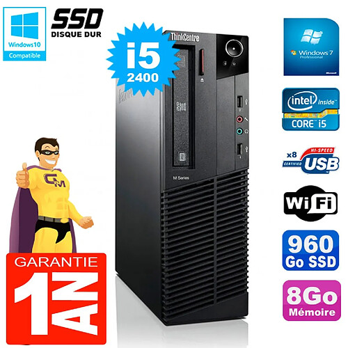 PC Lenovo M92p SFF Core I5-2400 8Go Disque 960Go SSD Graveur DVD Wifi W7 · Occasion