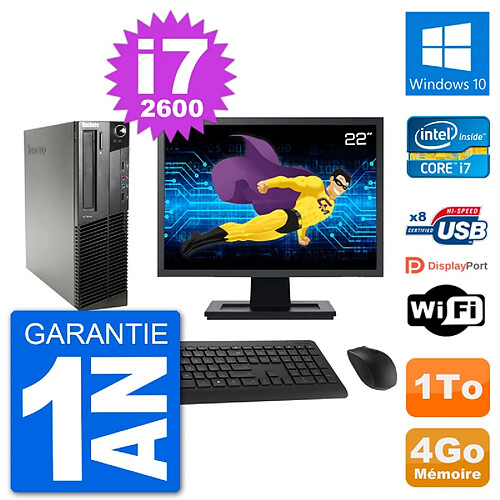 PC Lenovo M91p SFF Ecran 22" Intel i7-2600 RAM 4Go Disque 1To Windows 10 Wifi · Occasion