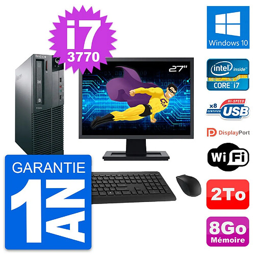 PC Lenovo M82 SFF Ecran 27" Intel i7-3770 RAM 8Go Disque Dur 2To Windows 10 Wifi · Occasion