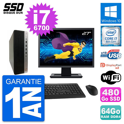 PC HP ProDesk 600 G3 SFF Ecran 27" i7-6700 RAM 64Go SSD 480Go Windows 10 Wifi · Occasion