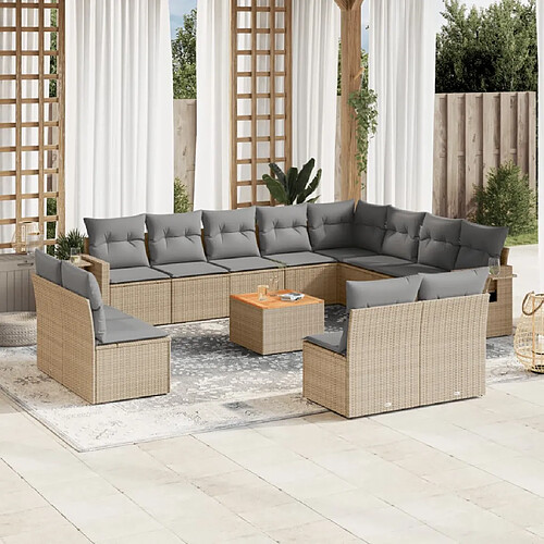 vidaXL Salon de jardin avec coussins 13 pcs beige résine tressée