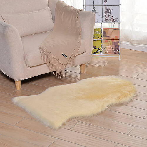 LUUCOZK Tapis Moelleux en Fausse Fourrure Tapis Shaggy pour Chambre à Coucher Salon-Jaune Clair-irrégulier 60x160cm