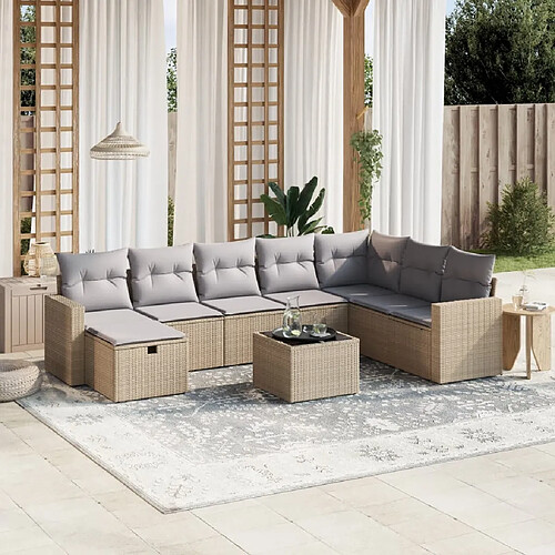 vidaXL Salon de jardin avec coussins 9pcs mélange beige résine tressée