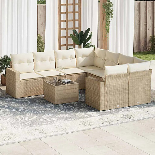 vidaXL Salon de jardin avec coussins 9 pcs beige résine tressée