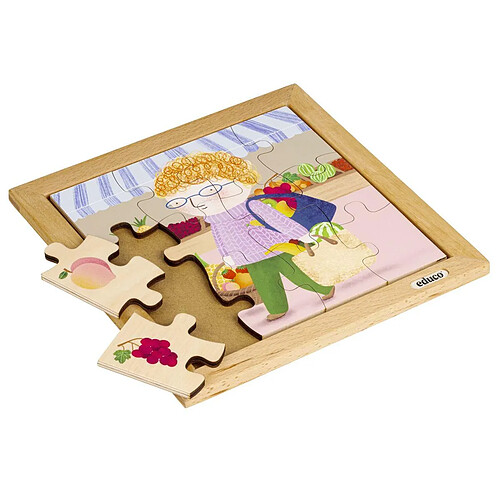 Educo Puzzle en Bois - Mon sac à provisions - Fruit - jeu Montessori