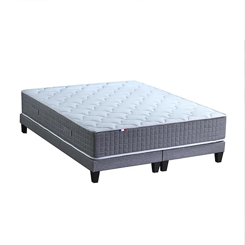 Idliterie Ensemble Matelas Ressort 7 zones H.30cm + Sommier Fabriqué en France MAX