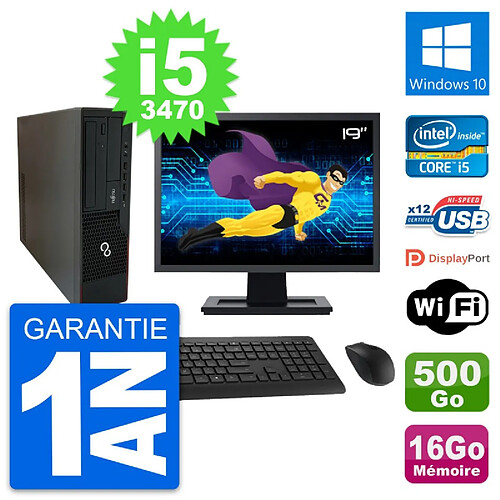 PC Fujitsu E910 DT Ecran 19" Intel i5-3470 RAM 16Go Disque 500Go Windows 10 Wifi · Occasion