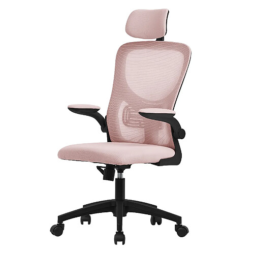 ML-Design Chaise de bureau gaming ergonomique rose pivotant en maille appui-tête réglable