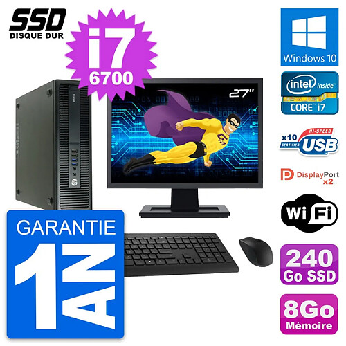 PC HP 600 G2 SFF Ecran 27" Intel Core i7-6700 RAM 8Go SSD 240Go Windows 10 Wifi · Occasion