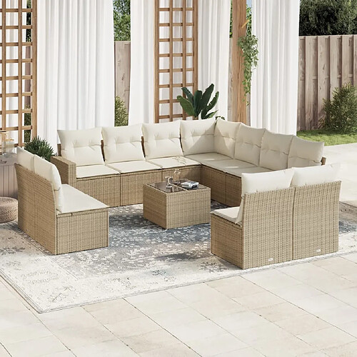 vidaXL Salon de jardin avec coussins 12 pcs beige résine tressée