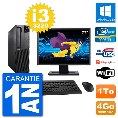 PC Lenovo M92p SFF Ecran 27" Intel i3-3220 RAM 4Go Disque 1To Windows 10 Wifi · Occasion