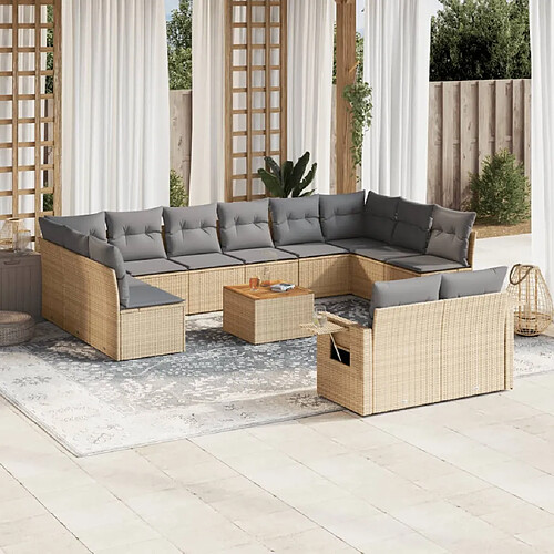 vidaXL Salon de jardin avec coussins 13 pcs beige résine tressée