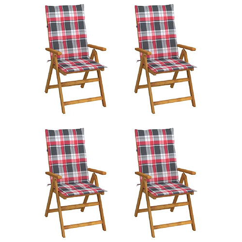 Maison Chic Lot de 4 Chaises inclinables de jardin avec coussins | chaises d'extérieur | Fauteuil Relax Bois d'acacia -GKD81900