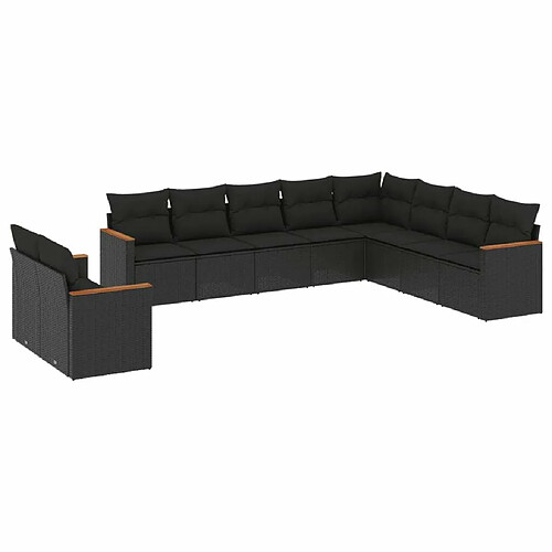 Maison Chic Salon de jardin 10 pcs avec coussins, Ensemble Tables et chaises d'extérieur noir résine tressée -GKD426850