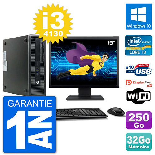 PC HP 800 G1 Ecran 19" Core i3-4130 RAM 32Go Disque 250Go Windows 10 Wifi · Occasion