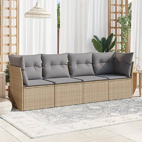 vidaXL Salon de jardin avec coussins 4 pcs beige résine tressée