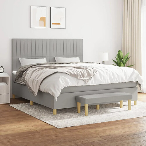 vidaXL Sommier à lattes de lit avec matelas Gris clair 160x200cm Tissu