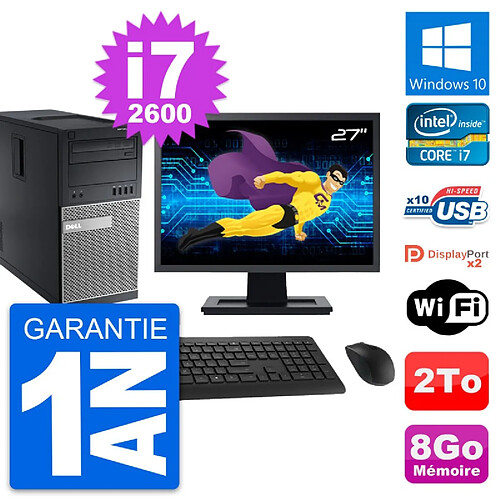 PC Tour Dell 9010 Ecran 27" Intel i7-2600 RAM 8Go Disque Dur 2To Windows 10 Wifi · Occasion