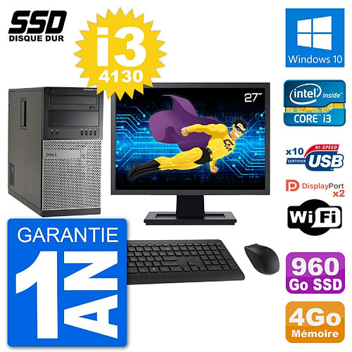 PC Tour Dell 7020 Ecran 27" Intel Core i3-4130 RAM 4Go SSD 960Go Windows 10 Wifi · Occasion