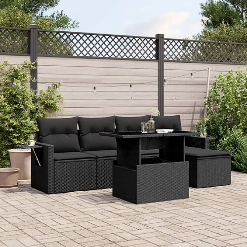 vidaXL Salon de jardin 6 pcs avec coussins noir résine tressée