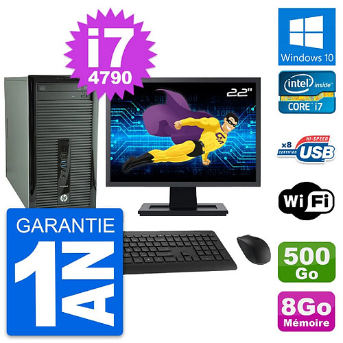 PC Tour HP 400 G1 Ecran 22" Intel i7-4790 RAM 8Go Disque 500Go Windows 10 Wifi · Occasion