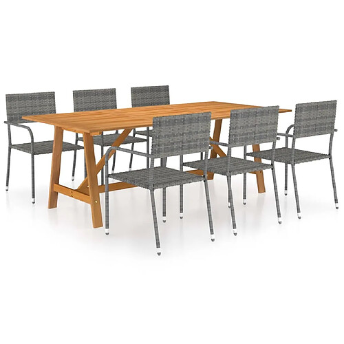 Salle à manger de jardin 7 pcs,Table et chaise à dîner Gris -MN62355