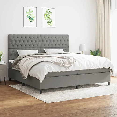 vidaXL Sommier à lattes de lit avec matelas Gris foncé 200x200cm Tissu