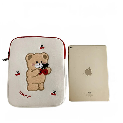 Universal Tablettes, ordinateurs portables, dessins animés, ours en cerise, broderies, sacs pour ordinateurs portables, iPad Pro, iPad Coussin Sacs