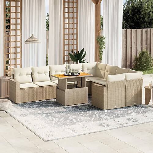 vidaXL Salon de jardin avec coussins 10 pcs beige résine tressée