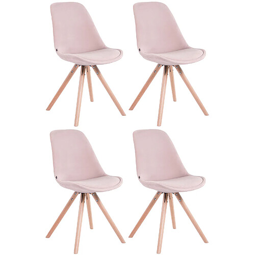 Decoshop26 4 chaises de salle à manger style scandinave en velours rose pieds rond en bois clair CDS10308