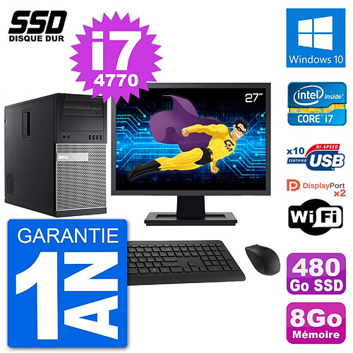 PC Tour Dell 9020 Ecran 27" Intel Core i7-4770 RAM 8Go SSD 480Go Windows 10 Wifi · Occasion