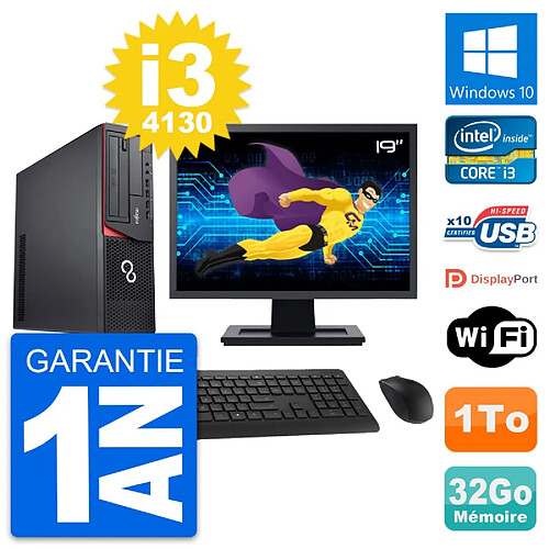 PC Fujitsu E920 DT Ecran 19" Intel i3-4130 RAM 32Go Disque 1To Windows 10 Wifi · Occasion