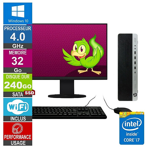 HP 800 G3 SFF i7-6700 4GHz 32Go/240Go SSD Wifi W10 + Ecran 22 · Reconditionné