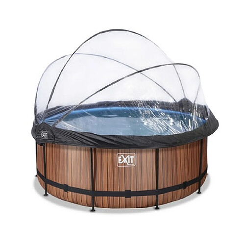 EXIT Piscine 360x122cm filtre a sable 12v Wood Marron avec BoItier avec Pompe a Chaleur