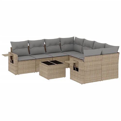 Maison Chic Salon de jardin avec coussins 9 pcs, Ensemble Tables et chaises de jardin, beige résine tressée -GKD870027