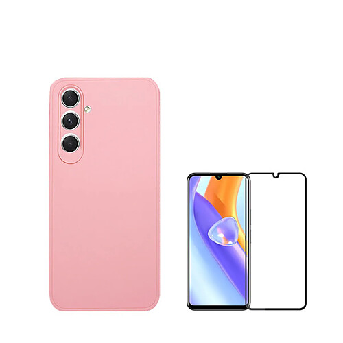 Kit de film en verre trempé de la couverture de 5D + couvercle de silicone liquide Phonecare pour Samsung Galaxy A15 - rose