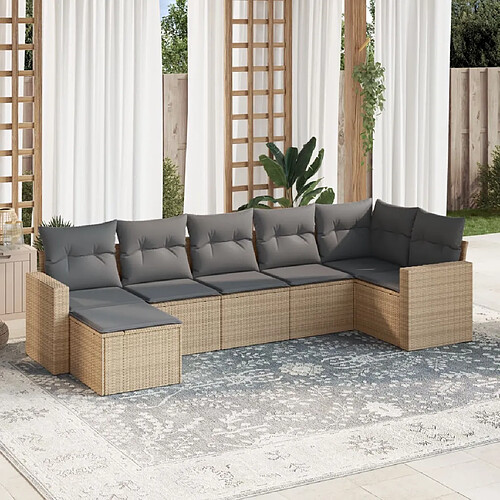 vidaXL Salon de jardin avec coussins 7 pcs beige résine tressée