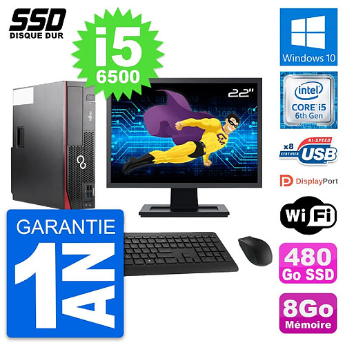 PC Fujitsu D556 DT Ecran 22" Intel i5-6500 RAM 8Go SSD 480Go Windows 10 Wifi · Occasion