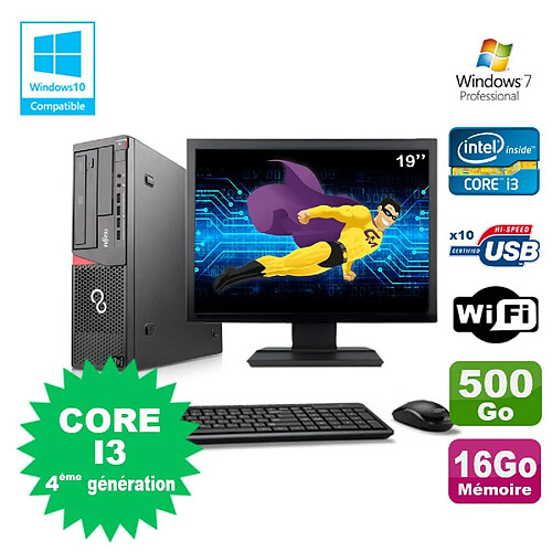 Lot PC Fujitsu E720 E85+ I3-4130 3.4GHz 16Go 500Go Graveur WIFI W7 + Ecran 19" · Occasion