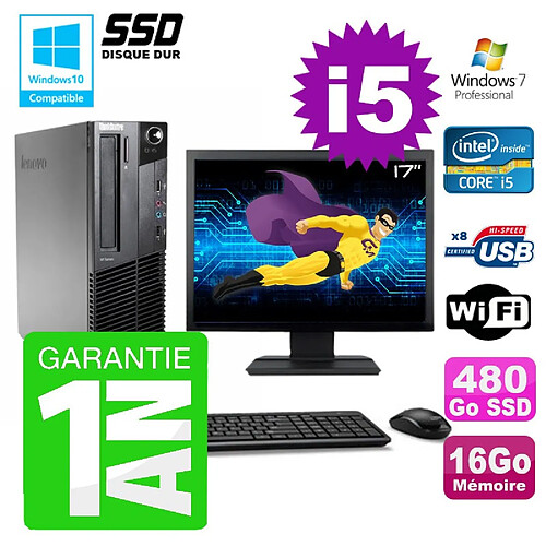 PC Lenovo M91p SFF Intel I5-2400 16Go Disque 480Go SSD Graveur Wifi W7 Ecran 17" · Occasion