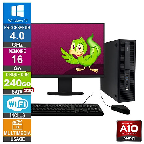 HP 705 G2 SFF A10-8750B 4GHz 16Go/240Go SSD Wifi W10 + Ecran 20 · Reconditionné