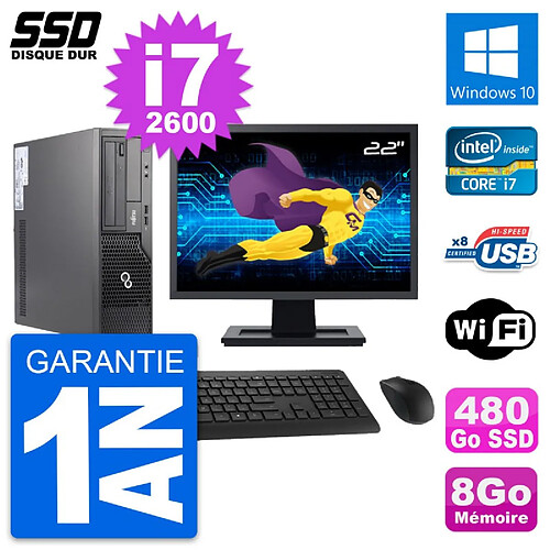 PC Fujitsu E500 E85+ DT Ecran 22" i7-2600 RAM 8Go SSD 480Go Windows 10 Wifi · Occasion